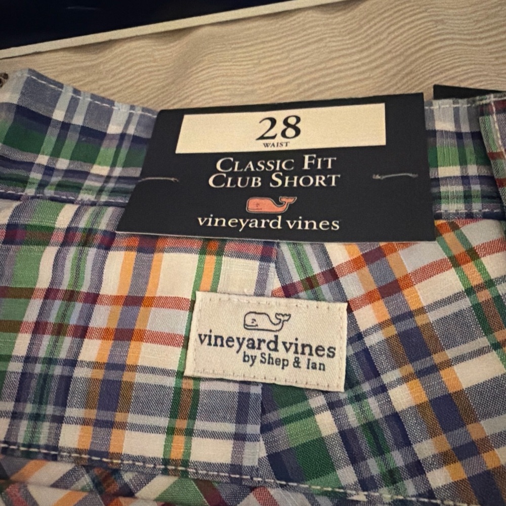 Vineyard Vines Plaid Club Shorts in Green, Navy, Orange, Yellow & White